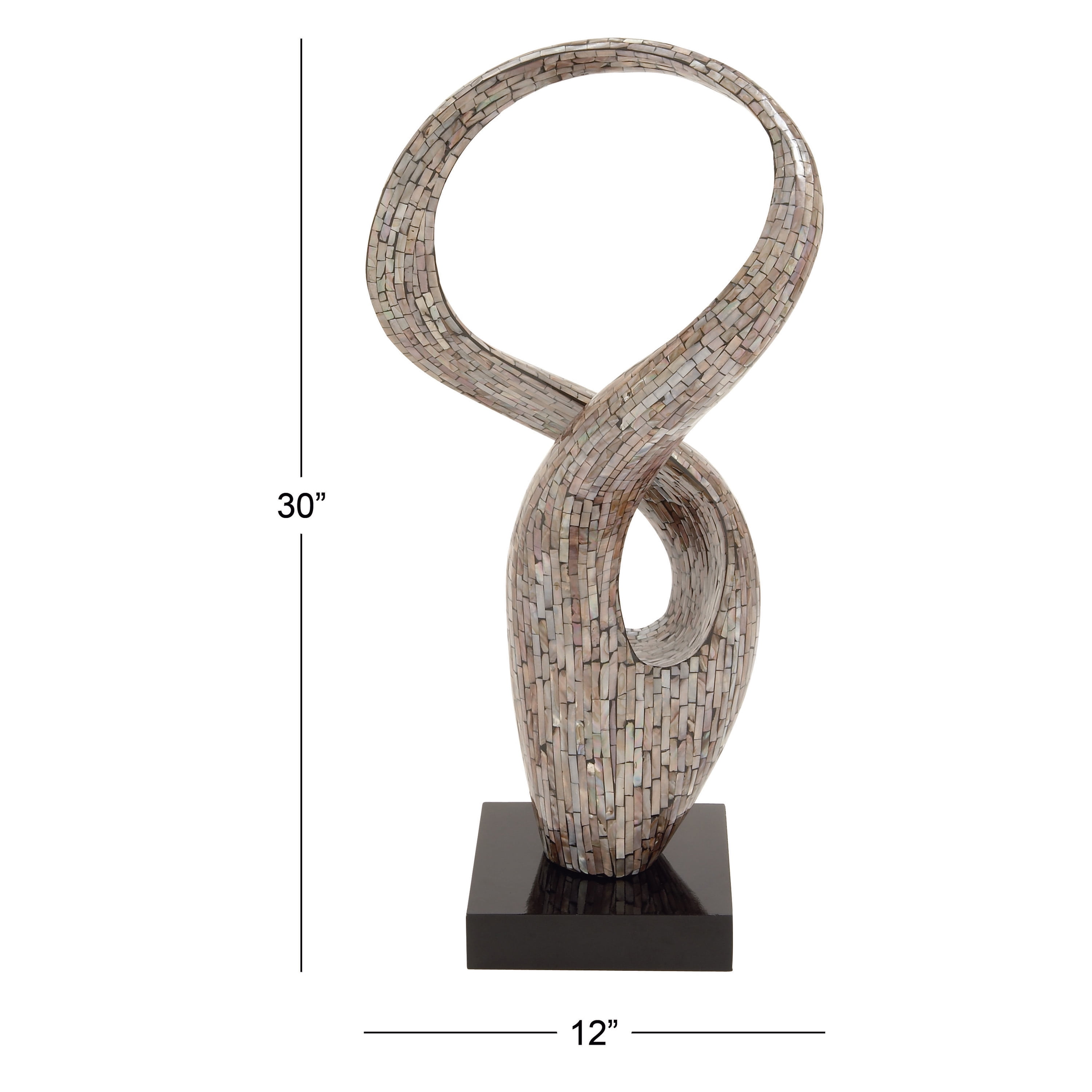 12" x 30" Gray Mother of Pearl Swirl Abstract Sculpture with Black Base, by DecMode