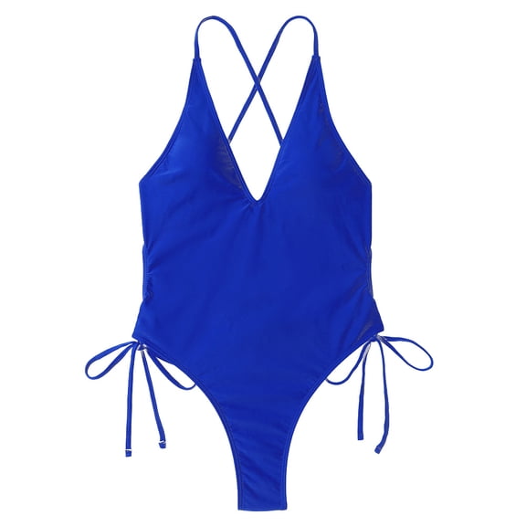 Women's Deep V Neck Crisscross One Piece Swimsuit High Cut Tie Side Bathing Suit