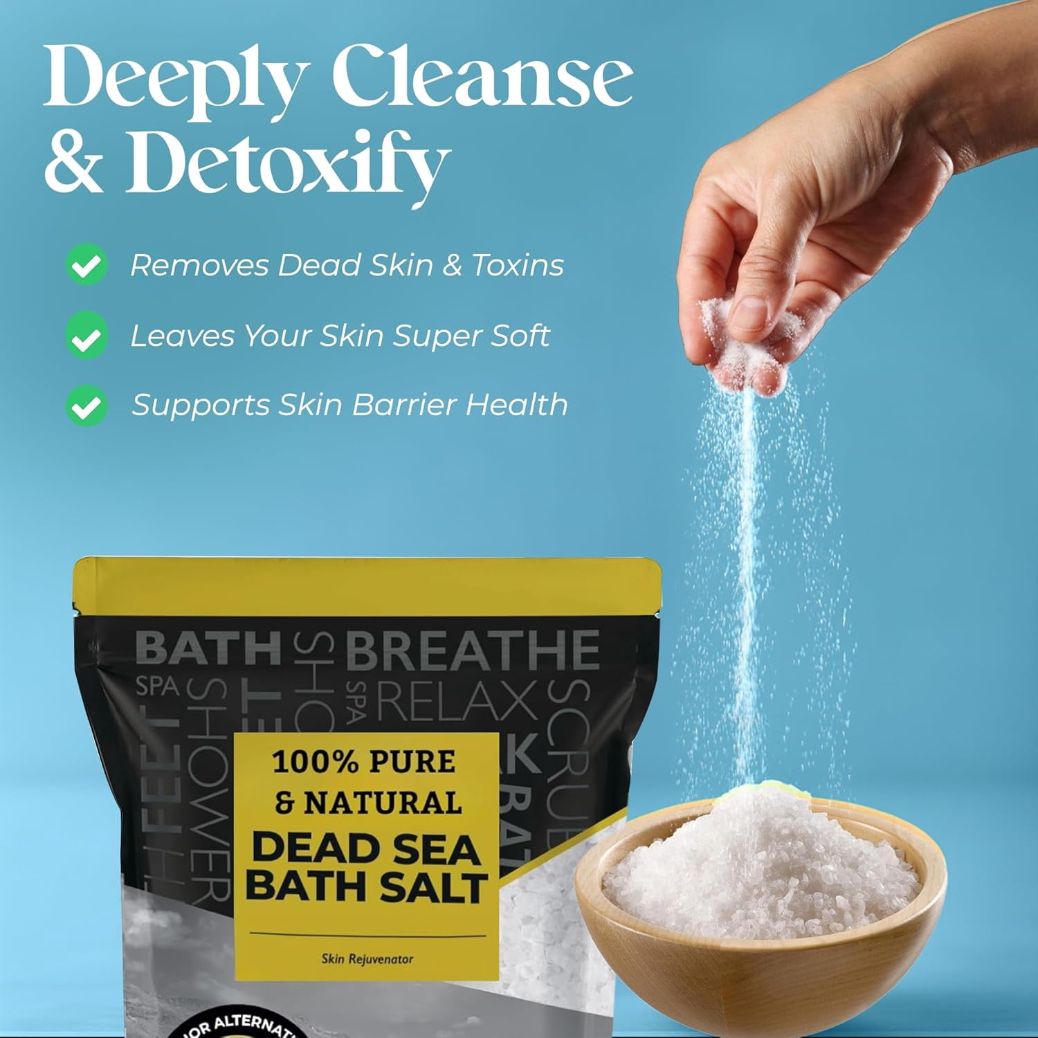 Aromasong Dead Sea Salt Bath Soak, 19 lb Bulk Mineral Sea Salt for Bath, Foot Soak, Detox & Home Spa Use