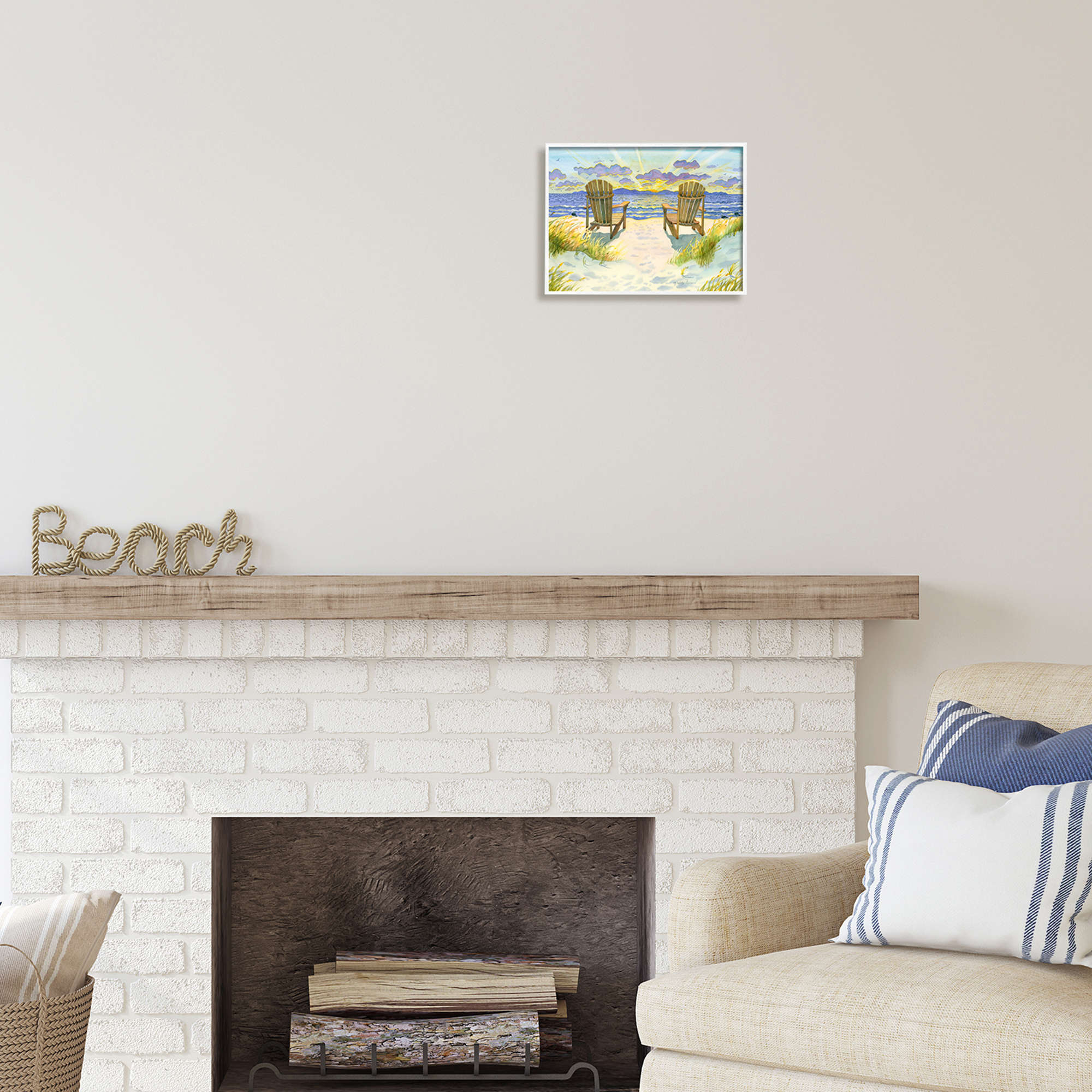 Stupell Industries Nautical Beach Chairs View Nature Painting White Framed Art Print Wall Art, 14 x 11