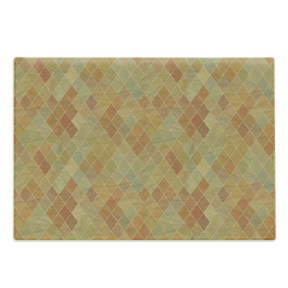 Retro Cutting Board, Geometric Rhombus Pattern with Faded Colors Vintage Effect Simplistic Tile Mosaic, Decorative Tempered Glass Cutting and Serving Board, Large Size, Multicolor, by Ambesonne