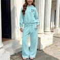 thumbnail image 4 of ITSAME Girls Fleece-Lined Hooded Sweatshirt and Wide Leg Pants Set 2-Piece Heart Print Casual Warm Outfit Size 13, 4 of 6