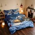 thumbnail image 2 of Manfei Sleigh Twin Bedding 7pcs Christmas Bedding Comforter Set, Black Green, Navy Reversible, 2 of 6