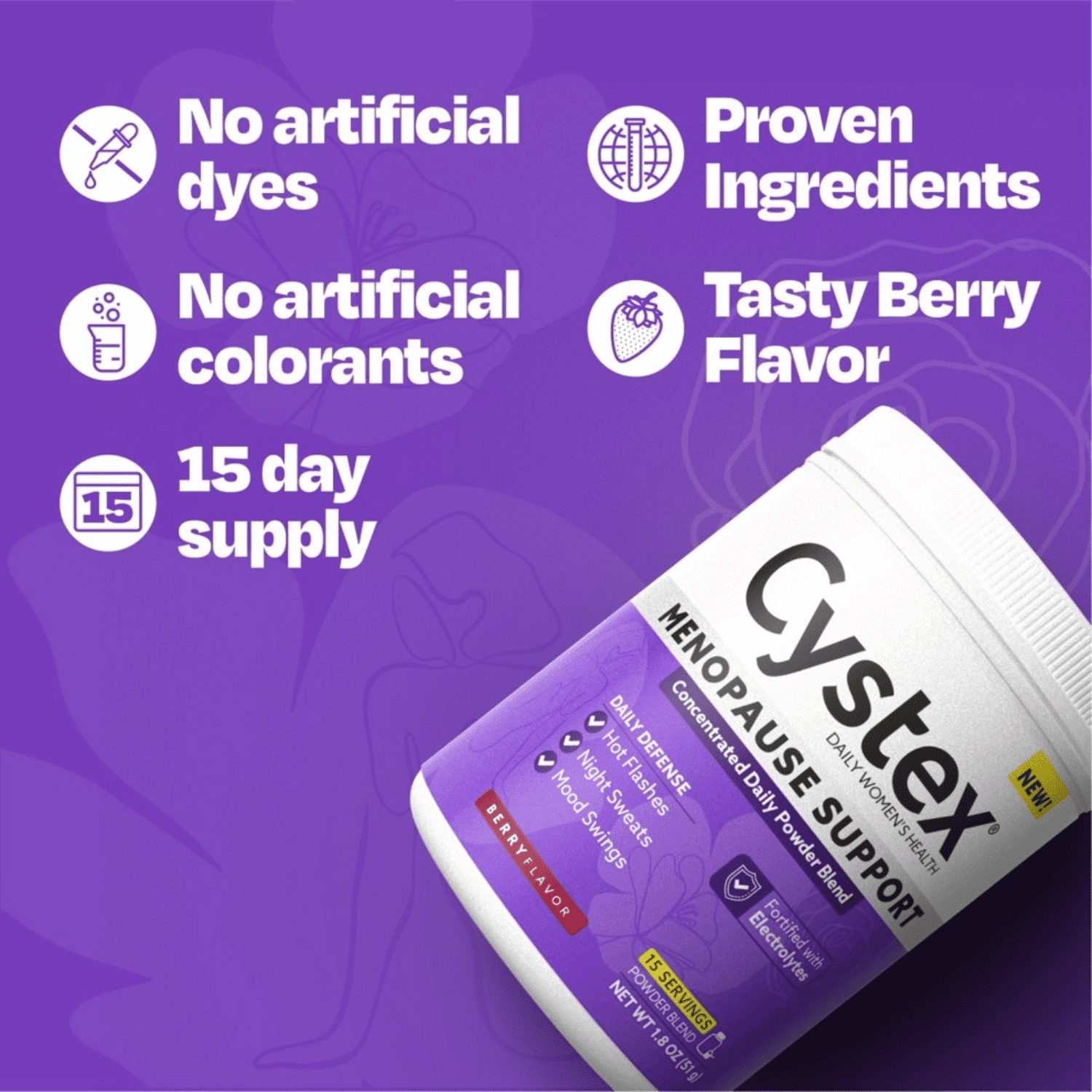 Cystex Menopause Wellness Powder for Women's Health, Berry Flavor, 1.8 oz