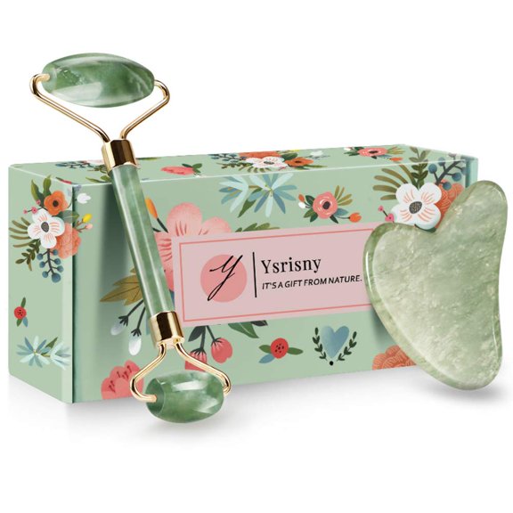 Jade Roller for Face and Gua Sha Set Face Roller Natural Jade Stone for Anti Aging, Eye Puffiness Wrinkles, Skincare Massage Tools for Face Eyes