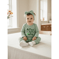 thumbnail image 3 of Spewahor Baby Girl 2Pcs Spring Outfits Long Sleeve Round Neck Shamrock Letter Print Jumpsuit with Headband Set, 3 of 9