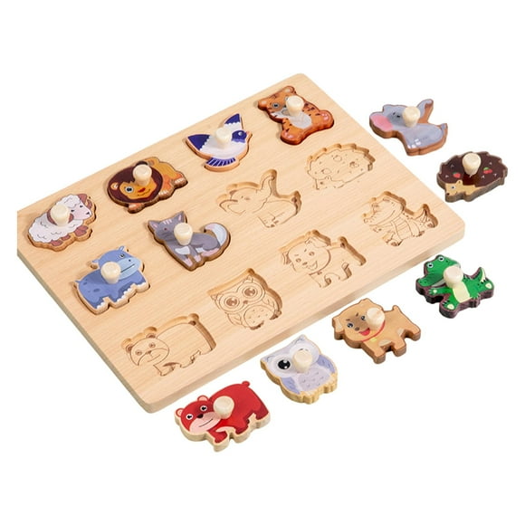 Tachiuwa Wooden Shape Peg Puzzle Activity Fine Motor Skill for Toddlers Baby Children animal