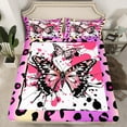 thumbnail image 2 of Manfei Chic Moth Butterfly Queen Sheet Sets,Purple Leopard Print Flat Sheet,Pink Splatter Ink Queen Fitted Sheet For Girl Kids,Ultra Soft Home Decor,4pcs, 2 of 7