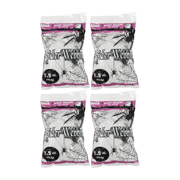 Family Holiday Halloween Webs, Webbing,Cobwebs & Spiderweb with Spiders Decorations (Pack of 4)