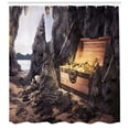 thumbnail image 2 of Fantasy Shower Curtain, Open Treasure Chest with Gold Coins in Cave Pirate Fairy Illustration, Fabric Bathroom Set with Hooks, 69W X 70L Inches, Charcoal Grey Amber, by Ambesonne, 2 of 2
