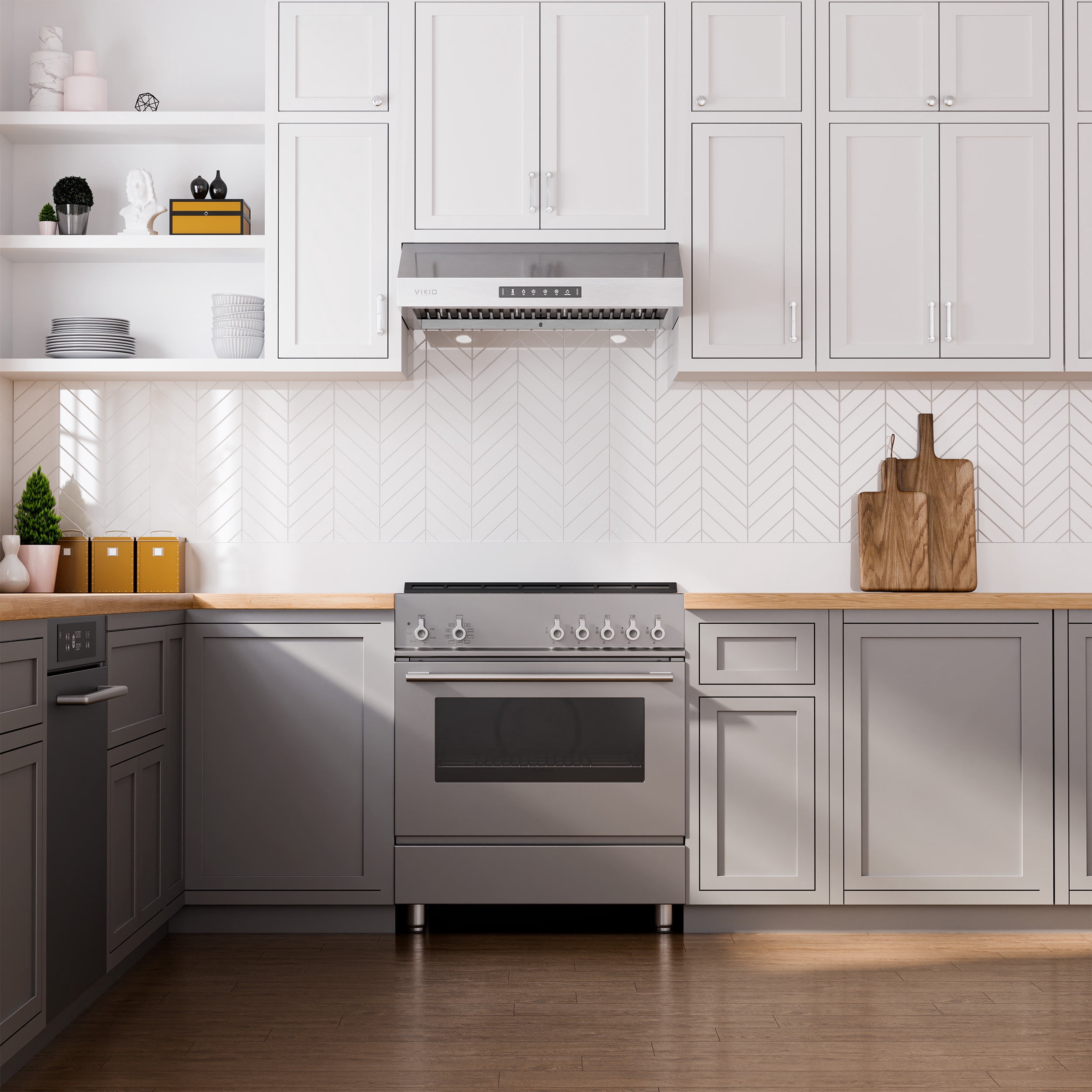VIKIO 30 in. Under Cabinet Range Hood in Stainless Steel with Dual Motors, Quiet 1.5 Sones Ventilation, 3-Speed Fan, Gesture Control and LED Lights