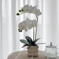 thumbnail image 1 of Planta de flores artificiales de orquídea blanca, flores artificiales de orquídea para decoración del hogar (blanco-1), 1 of 4