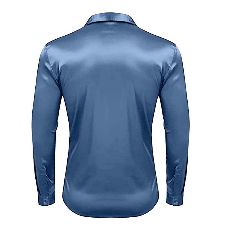 blue dress shirt wedding Ryrjj Men's Tuxedo Shirt Fashion Formal Dress Shirt Pleated Long Sleeve Collar Button Down Shirts for Prom Party Wedding(Blue,XXL), Size: 2XL