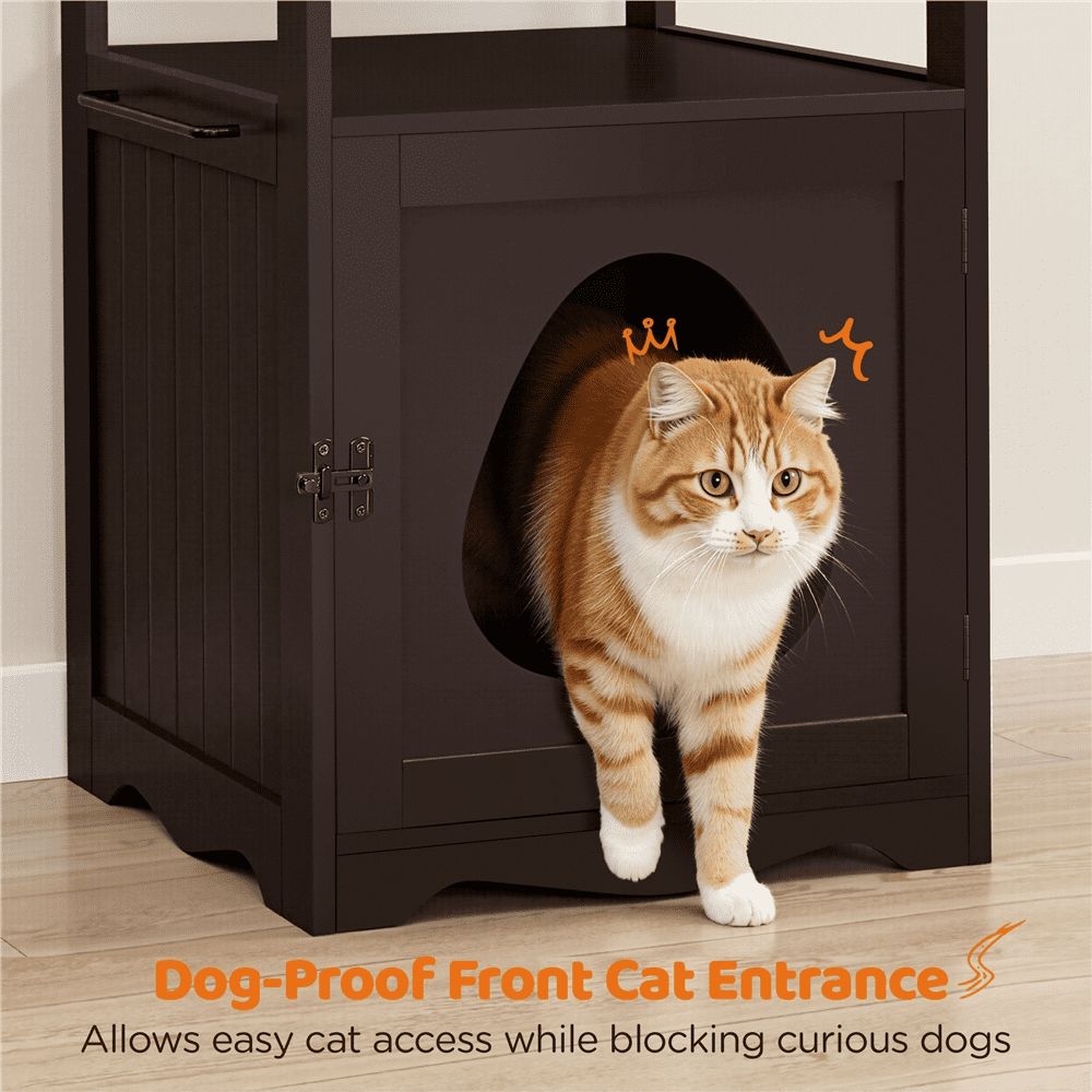 Yaheetech Indoor Wooden Cat Litter Box Enclosure with Open Shelf, Espresso