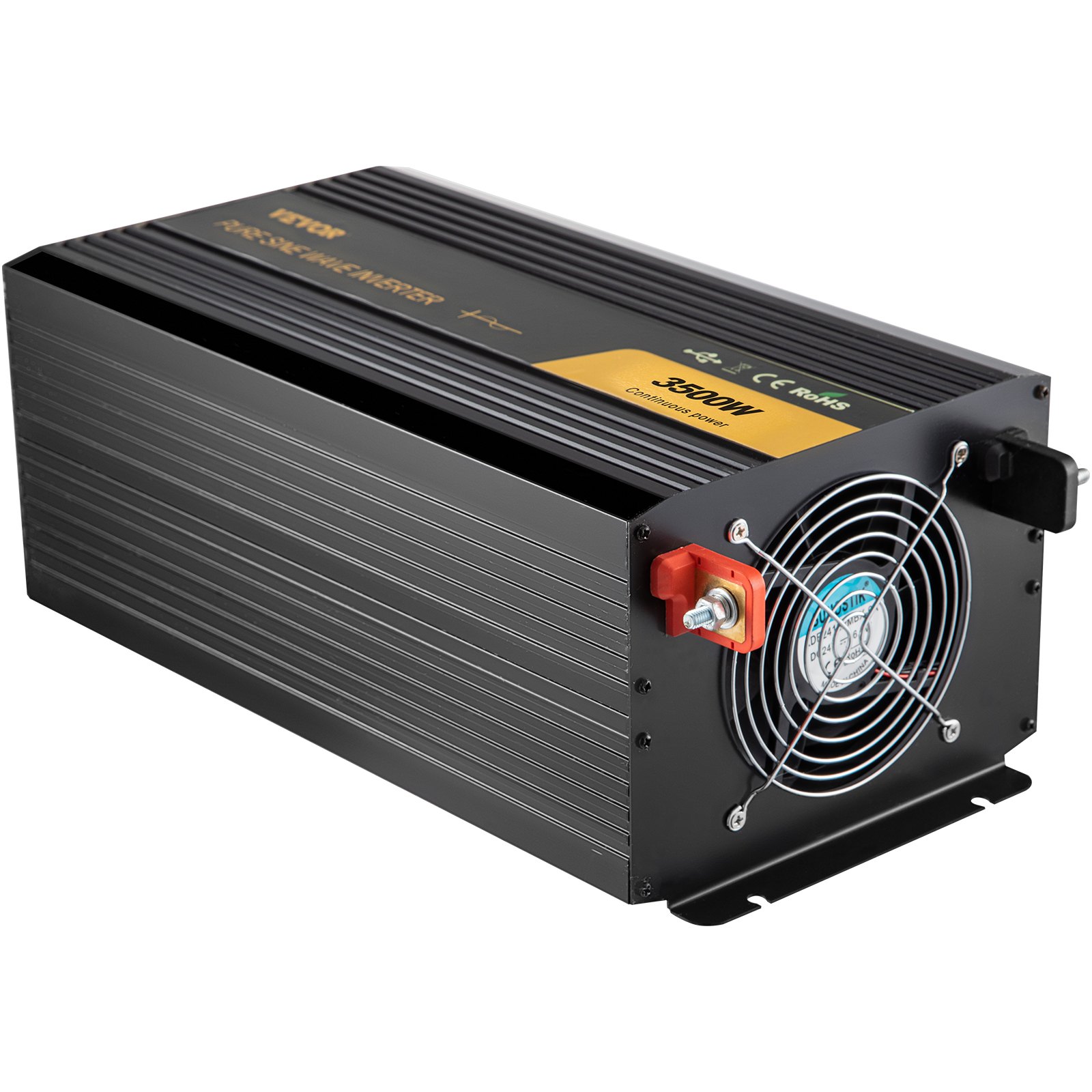 VEVOR 3500W Pure Sine Wave Inverter, 12V DC to 120V AC Power Converter, USB, LCD, Remote Control, GFCI Outlets for RV, Truck, Solar, and Camping
