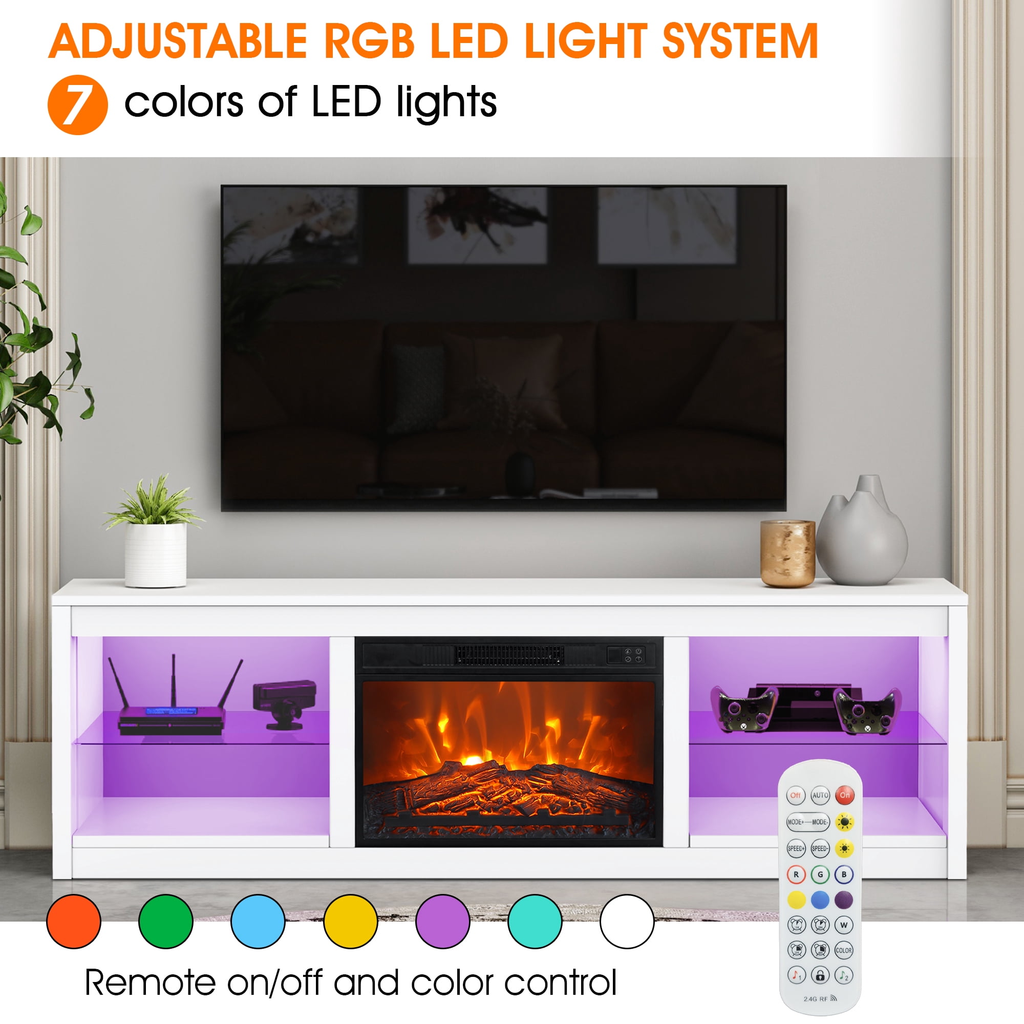 IHOMEadore Fireplace TV Stand for TVs up to 75 Inch, 66 Inch Entertainment Console with 23" Electric Fireplace