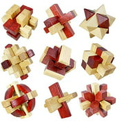 Littlefun 3D Wooden Brain Teaser Puzzles Building Brick Chinese Traditional Interlocked Lock Block Intelligence Travel Toys Adults Leisure Games (9 Pieces Set)