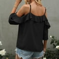 thumbnail image 4 of Qulqfy Womens Ruffle Blouses Black Off the Shoulder Strappy V Neck Blouses Fall Women Pure Shirts XL, 4 of 5