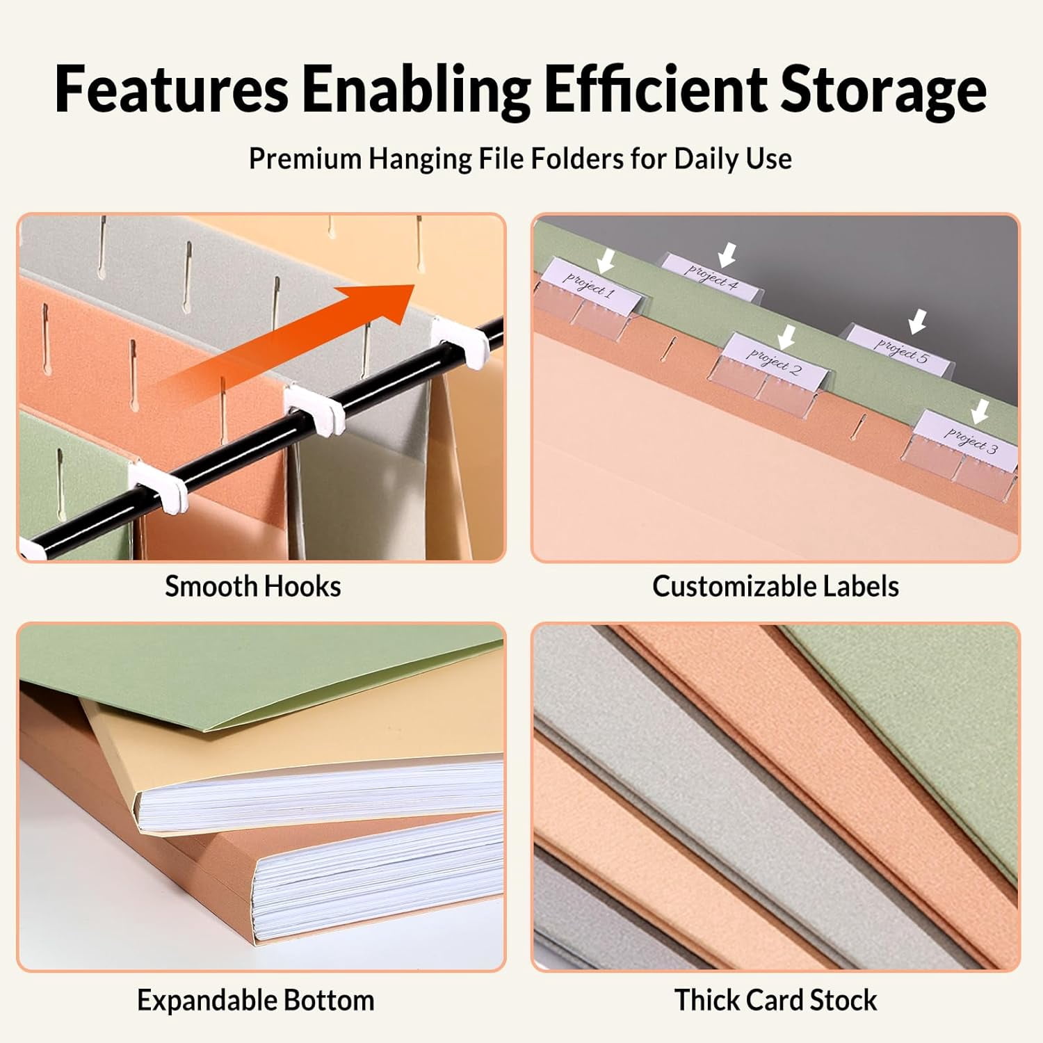 25 Count Hanging File Folders, Pastel Colors, Hanging File Folders Letter Size, Hanging Folders with 1/5-cut Tabs, Designed for Bulky Files, Filing Cabinets, Medical Charts