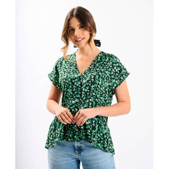 Green Animal Tiered Hem Top