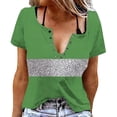 thumbnail image 3 of TaTaai Women's Casual V-Neck T-Shirt Soft Cotton Relaxed Fit Short Sleeve Button Placket All-over Random Print Spring Summer Daily Wear Fashion Lightweight Ladies Top Gift, 3 of 6