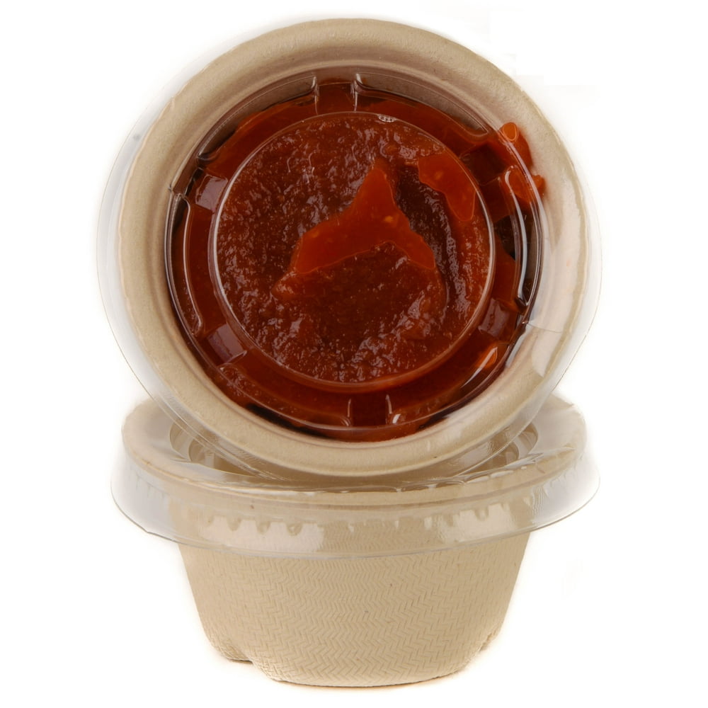 [50 Pack] 2 Oz Compostable Condiment Souffle Bagasse Cups with Lids