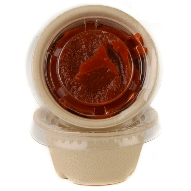 [50 Pack] 2 Oz Compostable Condiment Souffle Bagasse Cups with Lids