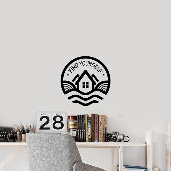 Find Yourself Quote Cabin Camp Camping Scenery Vacation Life Motivation Quotes Wall Decal Sticker Vinyl Art Mural for Girls / Boys Campers Home Room Walls Bedroom House Decor Decoration (30x30 inch)