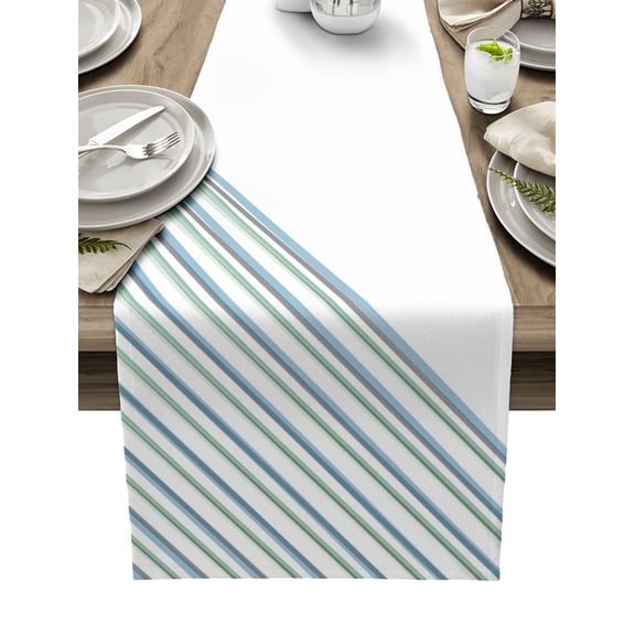 Hokiten Table Runners 108 Inches Long Dress Scarves, Geometric Stripes, Farmhouse Coffee/Dining/Kitchen Table Runner for Living Room, Modern Abstract Ombre Blue Art 13x108 Inch