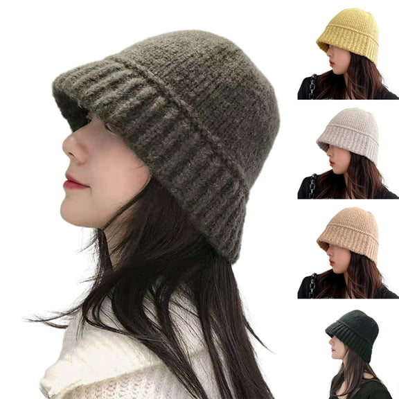 Dengjunhu Solid Color Stretchy Knitted Cuff Short Fisherman Beanie for Women, Winter Warm Hats