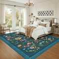 thumbnail image 5 of Garvee 9'x12' Floral Printed Area Rug Vintage Soft Rug, Washable Low Pile Rug Stain Resistant Farmhouse Indoor Carpets with Non Slip Backing for Living Room Bedroom Playroom, Blue, 5 of 7