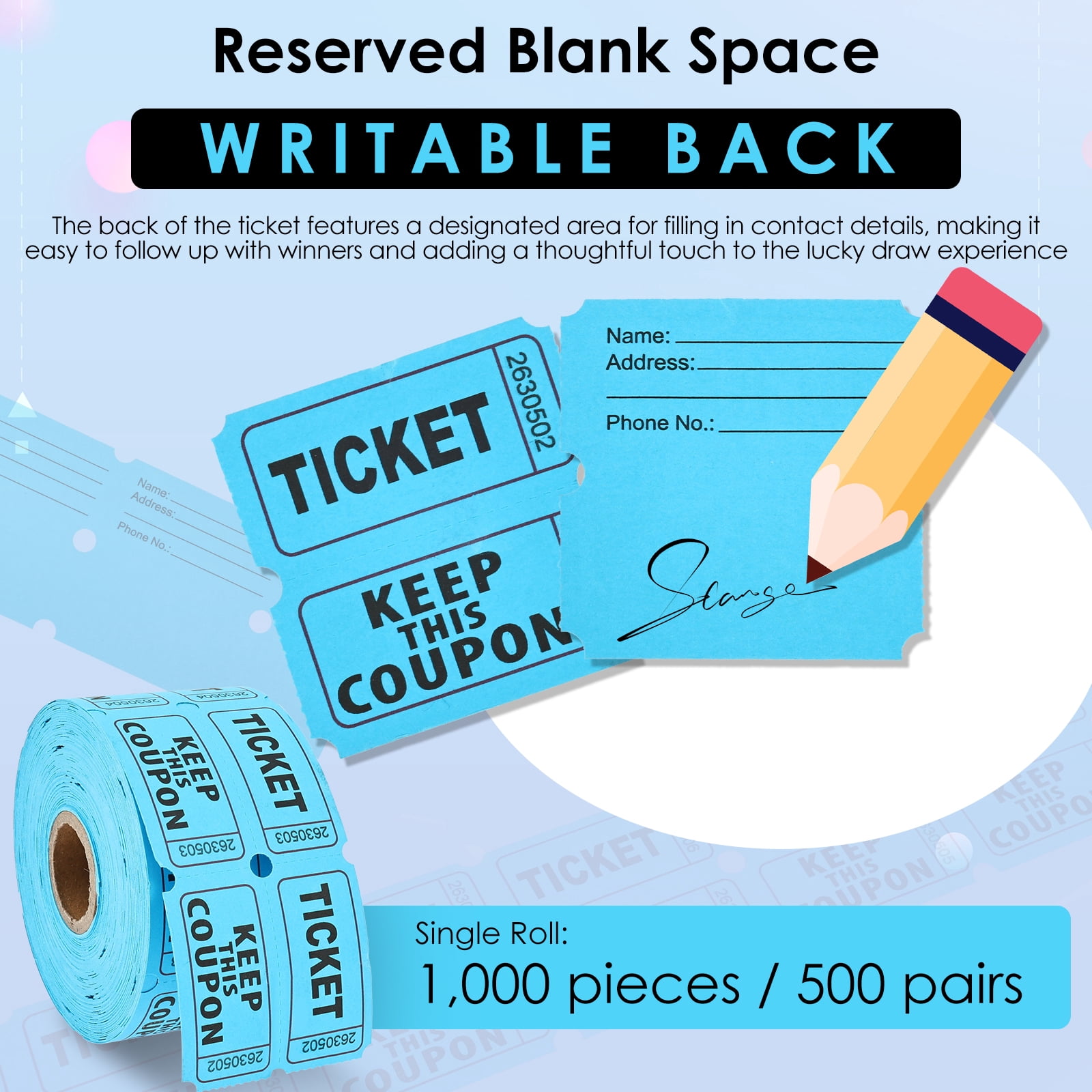 Atopoler 2 Rolls of Double Raffle Ticket,Roll Paper Ticket Roll with Tear Off Line for Campus Carnival Door Raffle Catering Event