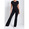thumbnail image 2 of SKQIT Flare Workout Jumpsuits for Women One Piece Short Sleeves Scrunch Butt Lifting Gym Bodysuit Sexy Backless Yoga Outfits, 2 of 7