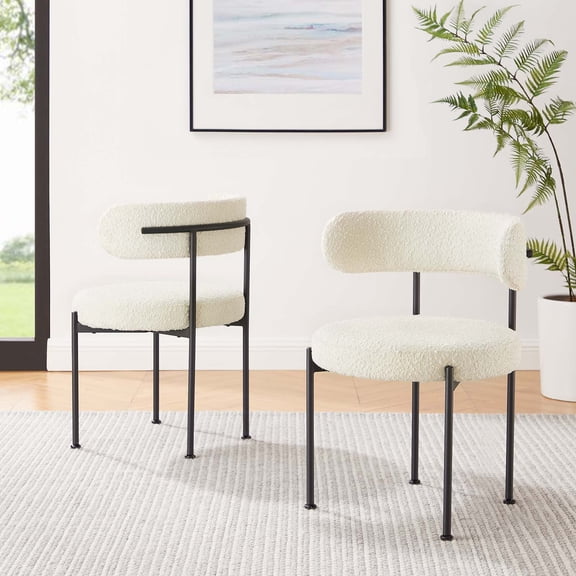 Modway Albie 18" Boucle Fabric Dining Chair in Ivory and Black (Set of 2)