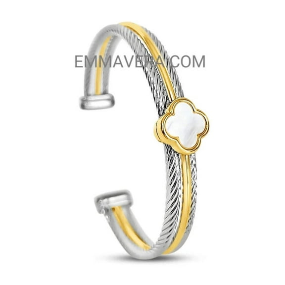 Mother of Pearl Clover Bangle Bracelet