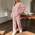 thumbnail image 4 of Matching Airport Travel Outfit Women Fashion Casual Solid Color Round Neck Long Sleeved Long Pants Set for Home Keep Warm Comfortable Homewear Pink Free Size, 4 of 4
