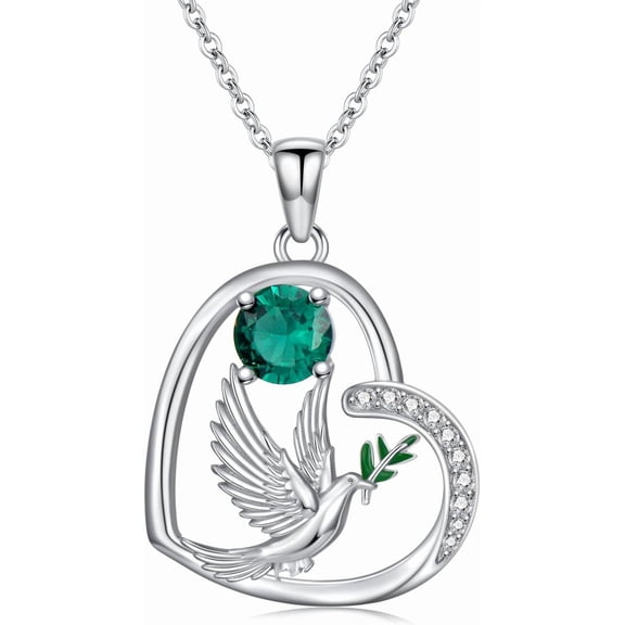 DVEATR Peace Dove Birthstone Necklaces For Women 925 Sterling Silver Heart Dove of Peace Pendant Necklace Jewelry Gift For Women