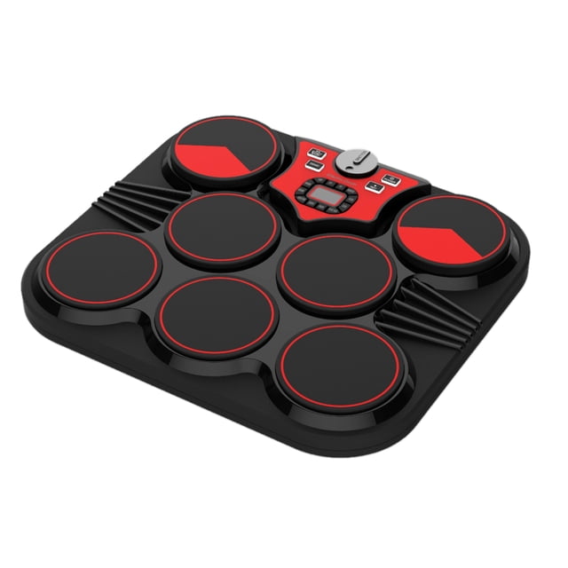 Batterie Électronique de Table Alimentée USB/piles 7 Pads Ensemble de Tambours Portable avec Haut-Parleurs Intégrés Batterie Lithium Rechargeable avec 2 Pédales pour Enfants
