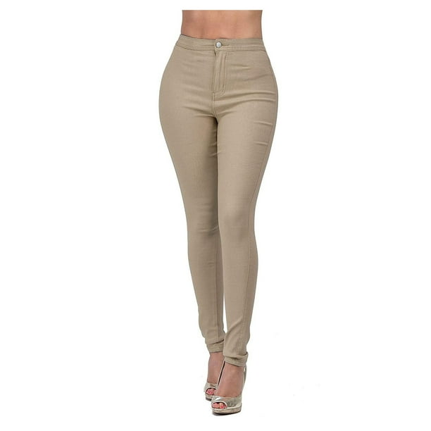 Vaqueros rectos de cintura alta para mujer - Color liso, tejido de poliéster, estilo informal/sexy, tallas S-XXL con detalles de cintura/cadera/longitud