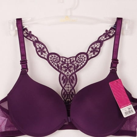 

Clearance!Womens Sexy Front Closure Lace Racer Back Push Up Seamless Bra Racerback Bra Purple 80B