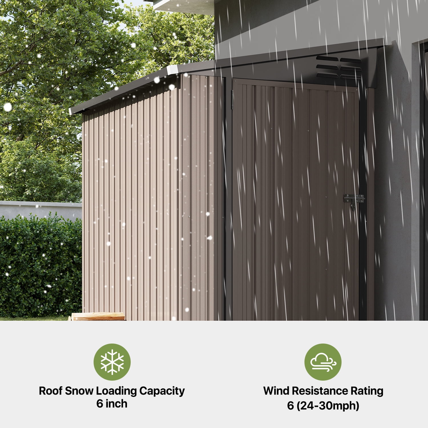 BaPiPro 6x4 ft Outdoor Metal Storage Shed, Lean-To Shed with Lockable Door, Garden Tool Shed for Patio, Backyards, Brown