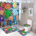 thumbnail image 1 of Pinky Dinky Doo-theme 4-Piece Shower Curtain Set with Rugs, Waterproof Bathroom Decor Set Includes Bath Mat, U-Shaped Rug, Toilet Lid Cover and Curtain with Hooks, 1 of 6
