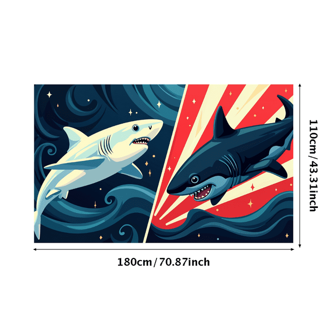 Shark Theme Party Banner Backdrop Display Ocean Animals Birthday Decoration Aquarium Celebration Background Event Wall Hanging Framed Decor Photo Prop