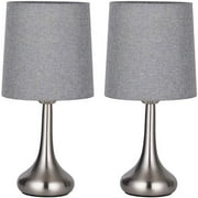 Silver Table Lamps - Desk Lamp Set of 2 with Gray Fabric Shade