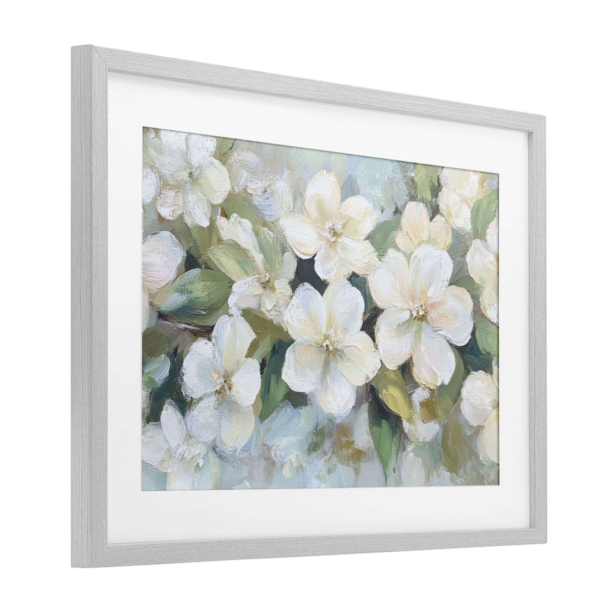 Stupell Industries Painted White Flowers in Leaves Gray Framed Print Under Glass, design by Petal Prints Design