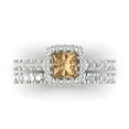thumbnail image 2 of 2.01 ct Brilliant Princess Cut Champagne 18K White Gold Halo Solitaire with Accents Engagement Bridal Wedding Ring Band Set size 10.25, 2 of 7