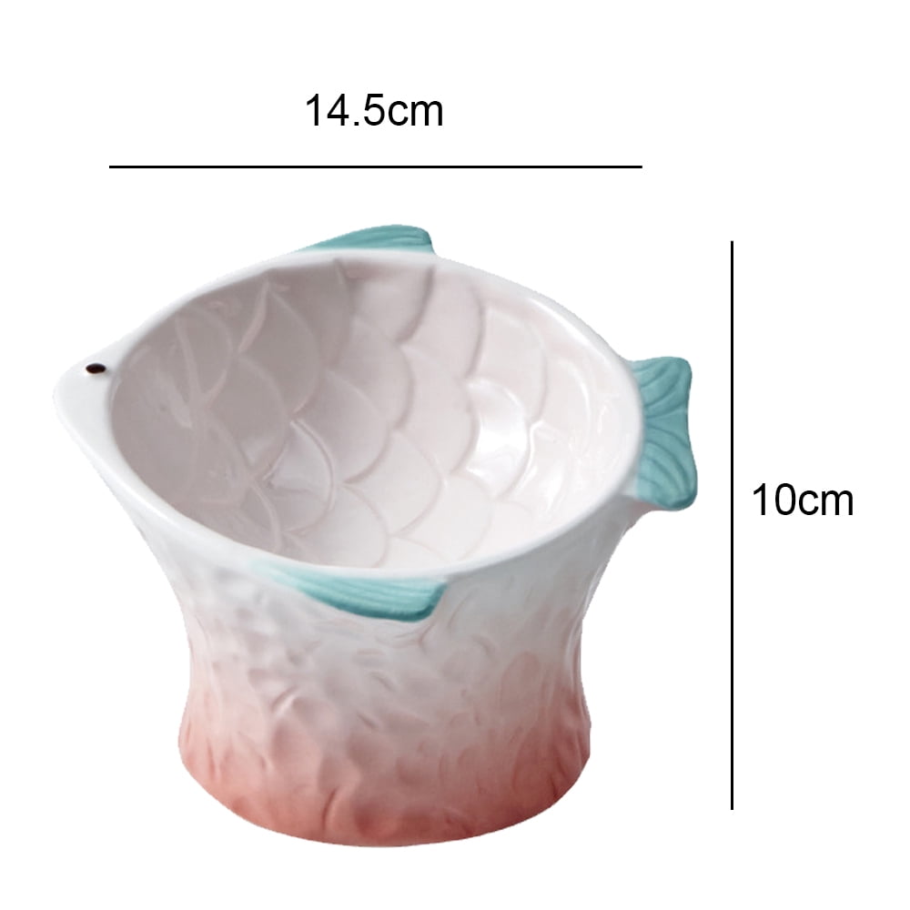 Cat bowl ceramic utensils protect cervical vertebrae eating pot cat food cat bowl colorful fish - PINK
