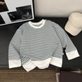 thumbnail image 2 of Nwiuh Toddler Boy Girl Cotton Crewneck Sweatshirt Kids Lightweight Long Sleeves with Stripe Fall Fashion Tops (Light Blue, 1-2 Years), 2 of 3