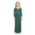 thumbnail image 4 of Bmisegm Girls Dress Three Quarter Sleeve Solid Round Neck Ruched Waist Flowy Casual Maxi Dress Dresses for Girls 9-10 Years, 4 of 6