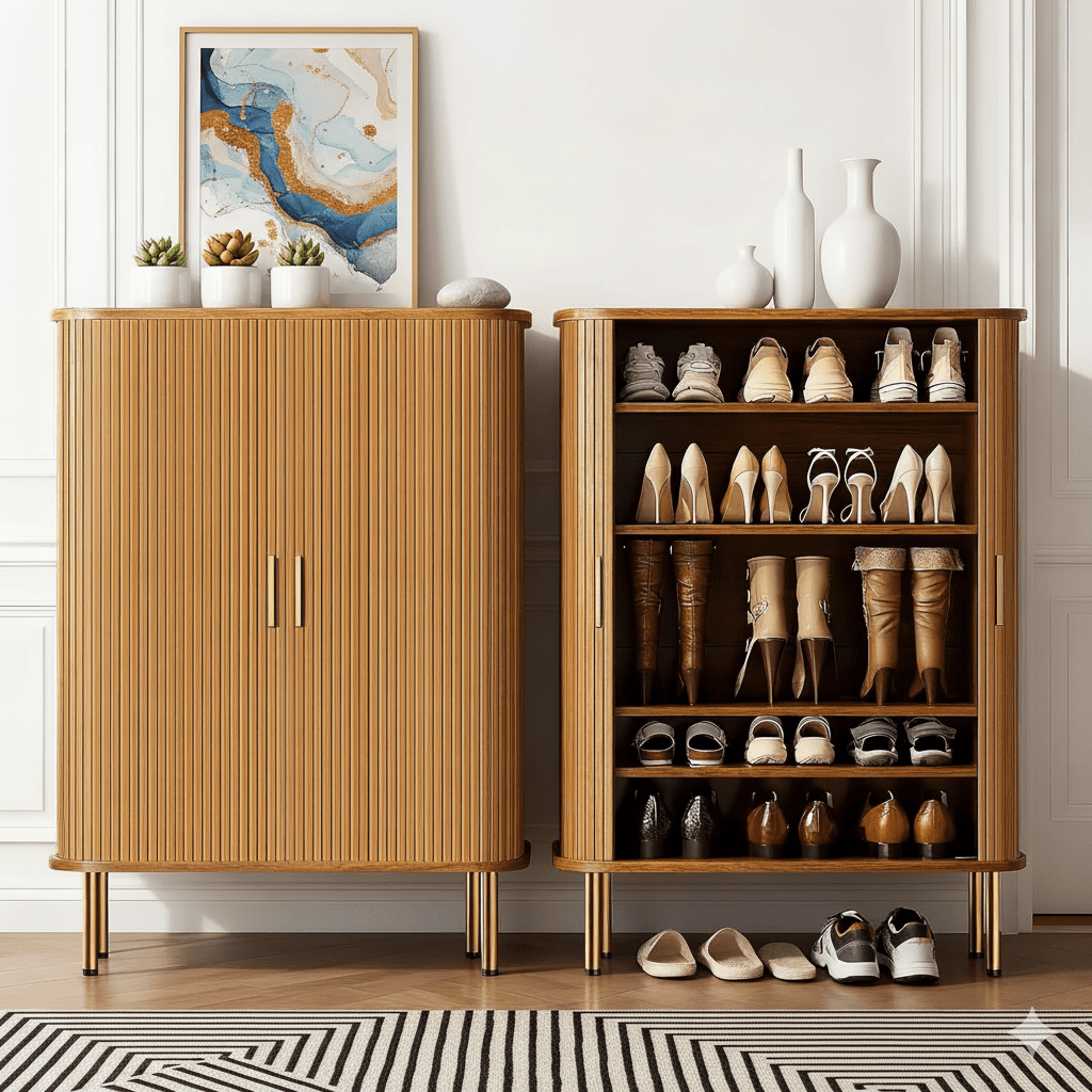 TiramisuBest Shoe Storage Cabinet with Sliding Door, 31.5" Mid-Century Modern Shoe Rack for Entryway, 6-Tier Shoes Organizer with Adjustable Shelves for Hallway & Living Room (Yellow)